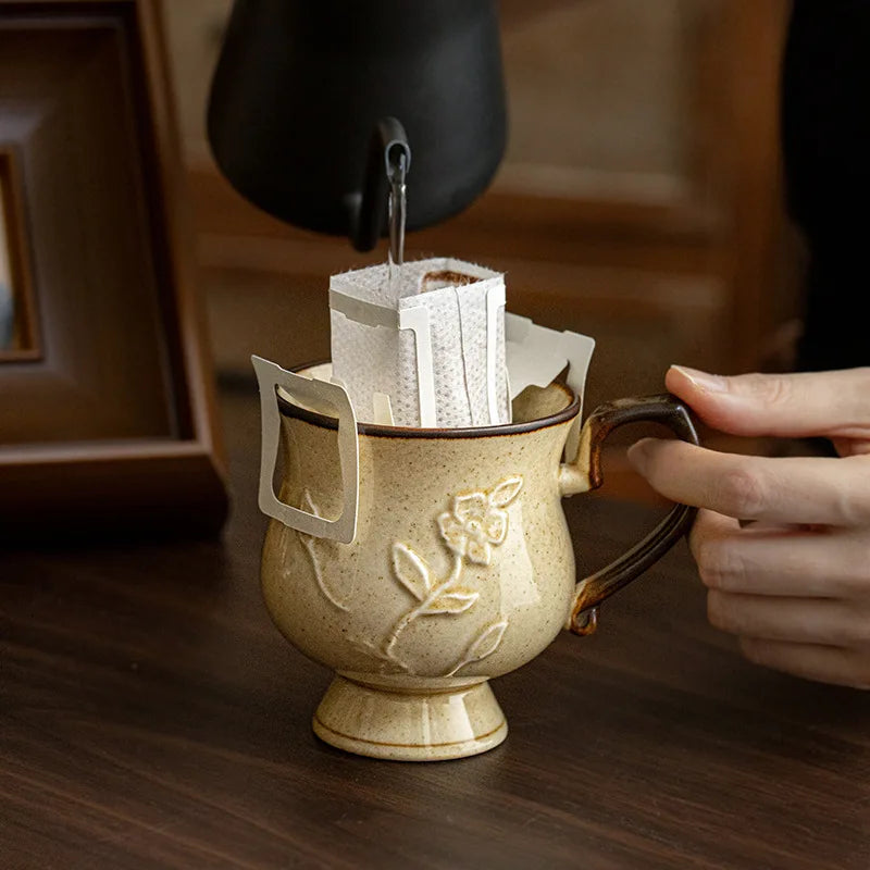 Medieval Relief Tall Ceramic Mug | Eco-Friendly Coffee & Water Cup