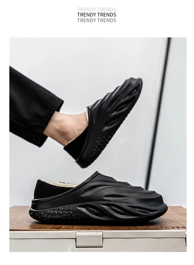 Men’s Velvet-Lined Winter Slippers | Cozy Non-Slip House Shoes