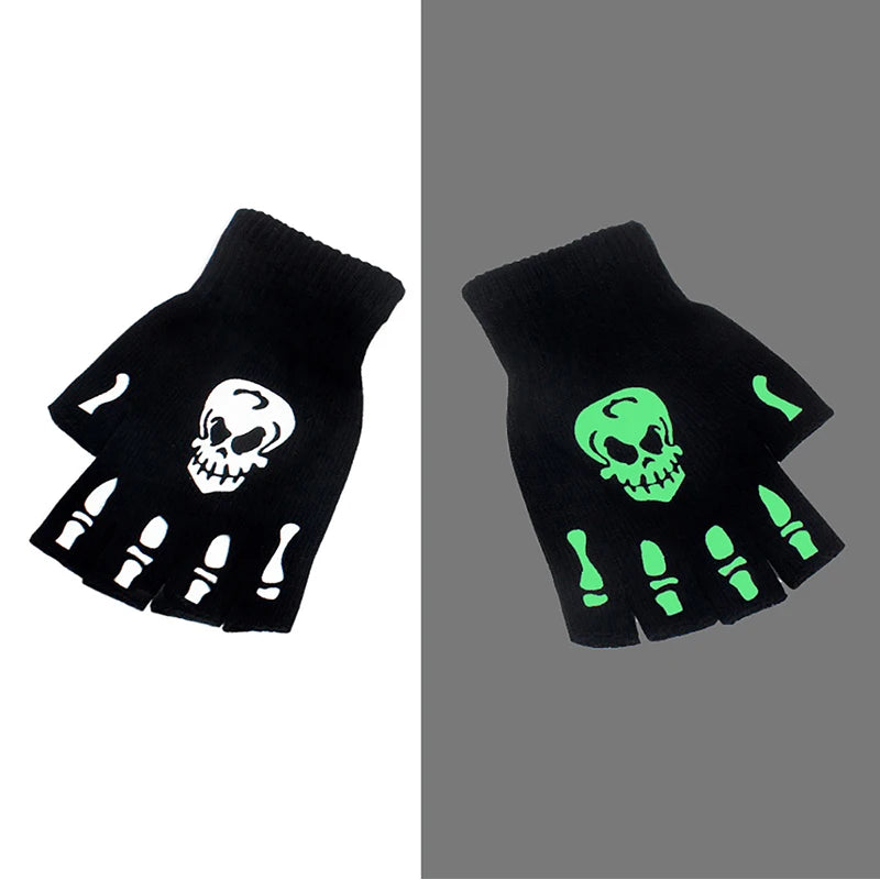 Luminous Skeleton Half Finger Gloves | Unique Halloween Cosplay