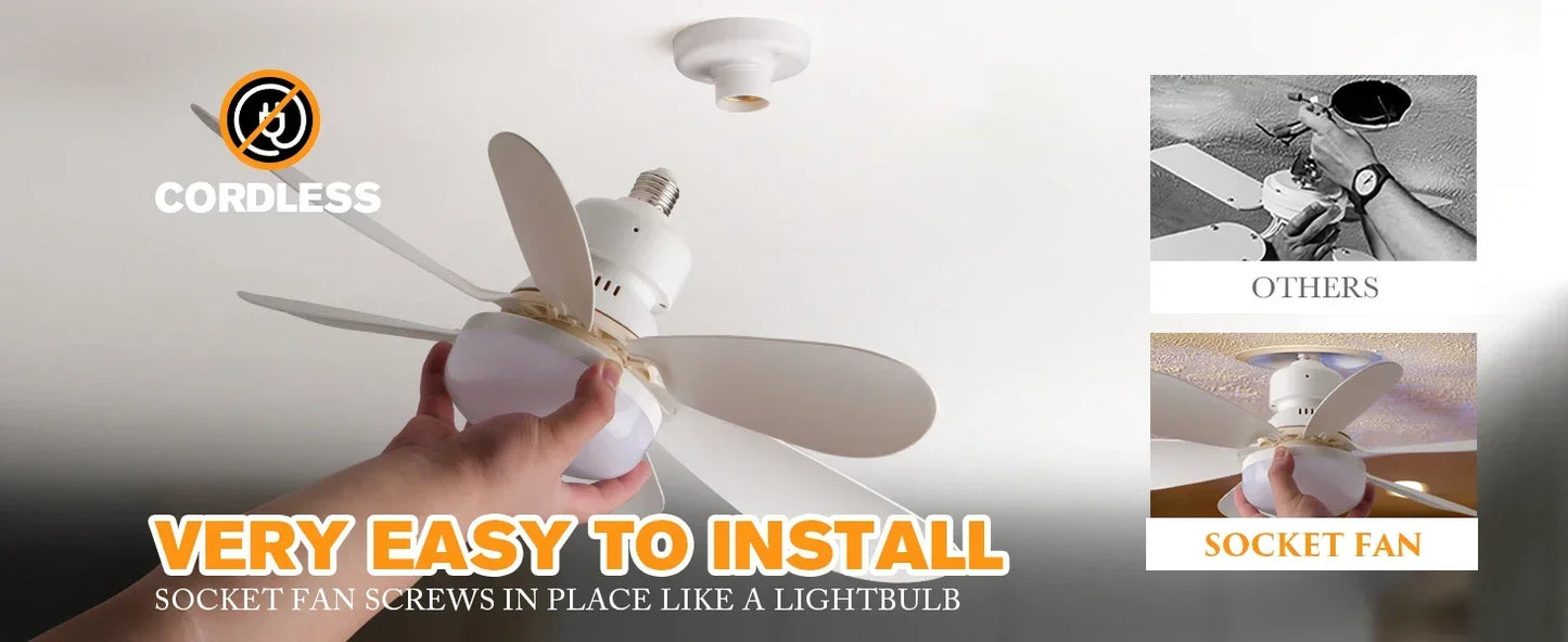Cordless Light Socket Fan for Kitchen & Bedroom | Energy Efficient