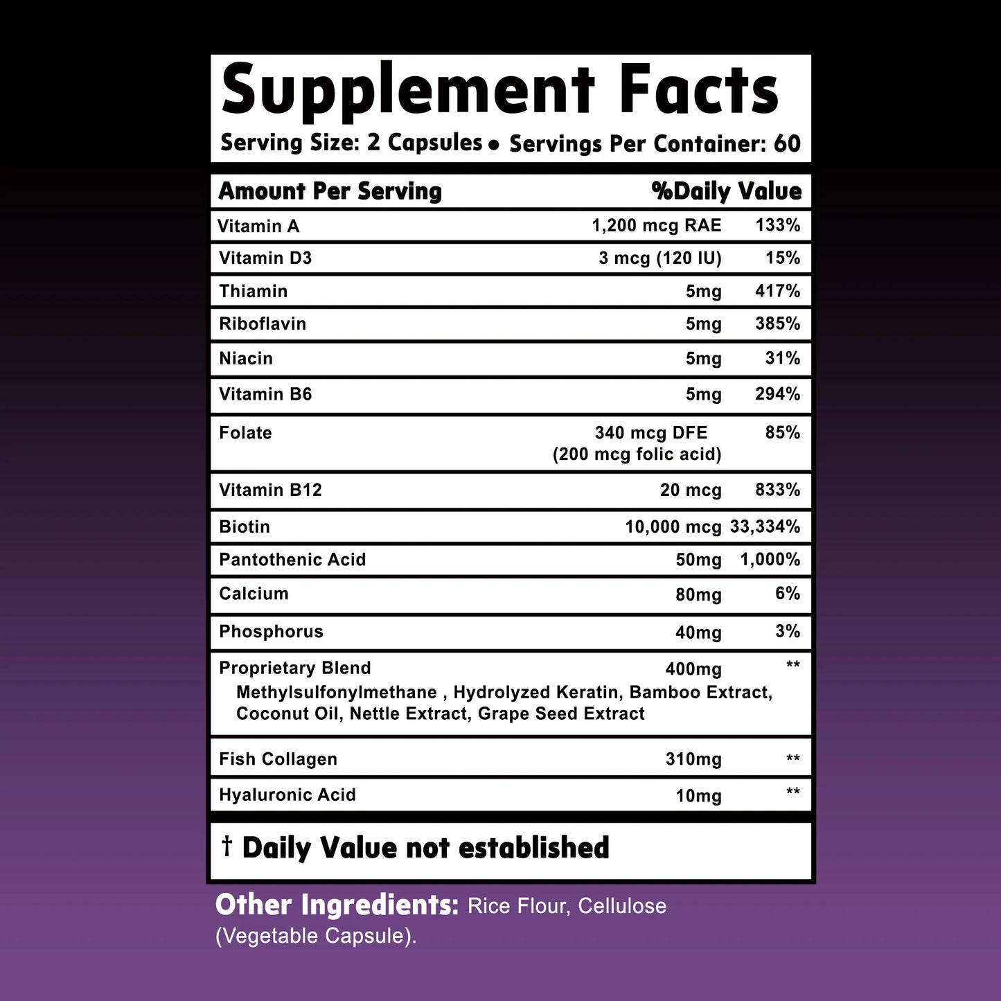 Biotin + Collagen + Keratin + Hyaluronic Acid Supplements
