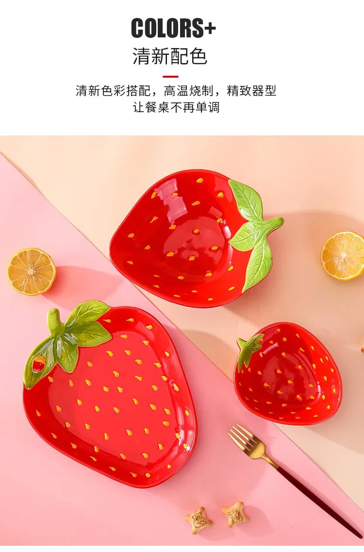 Creative Cartoon Strawberry Shaped Ceramic Salad Bowl | Fun Tableware