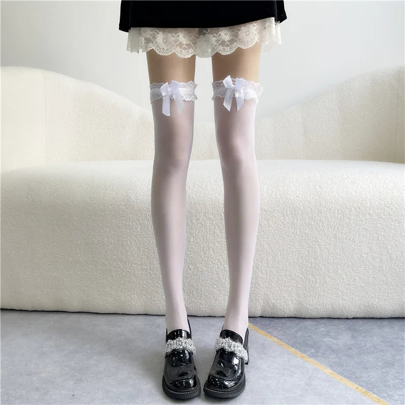 Women's Sexy Lace High Thigh Bow Stockings | Stylish Over-The-Knee