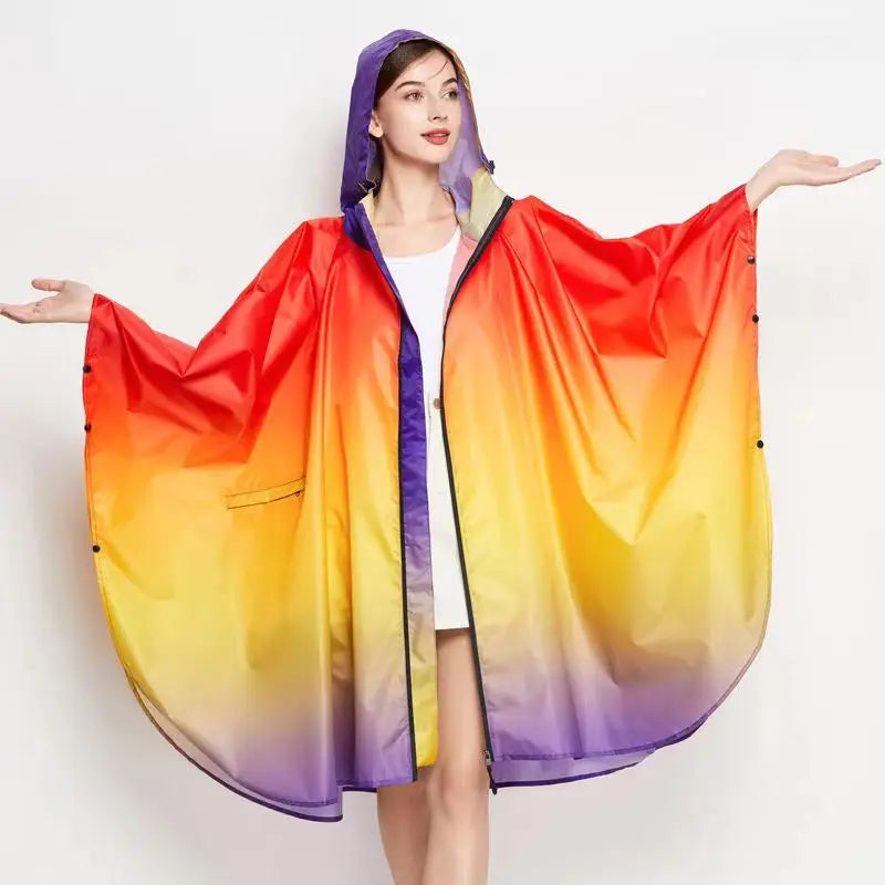 Big Size Women Gradient Color Raincoat | Lightweight Waterproof Cloak