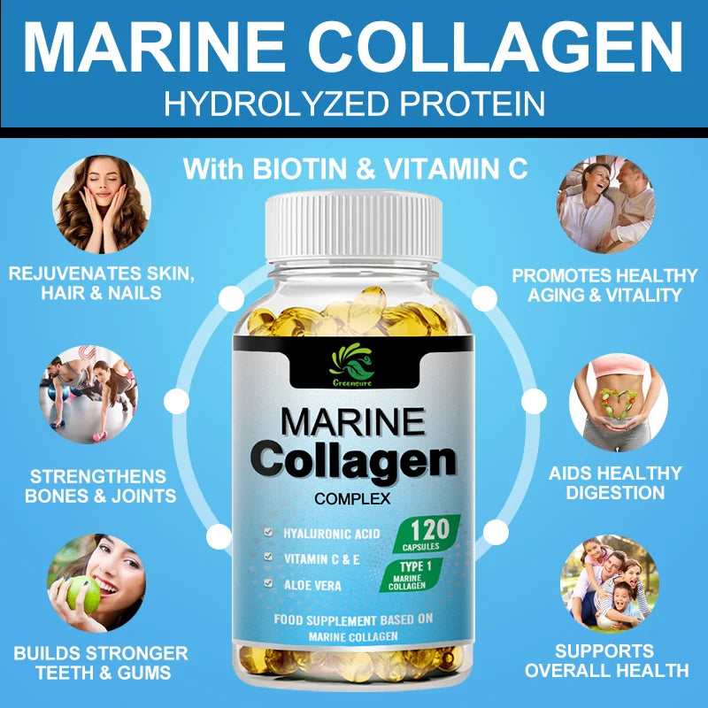Marine Collagen Capsules for Healthy Joints, Hair, Skin & Nails
