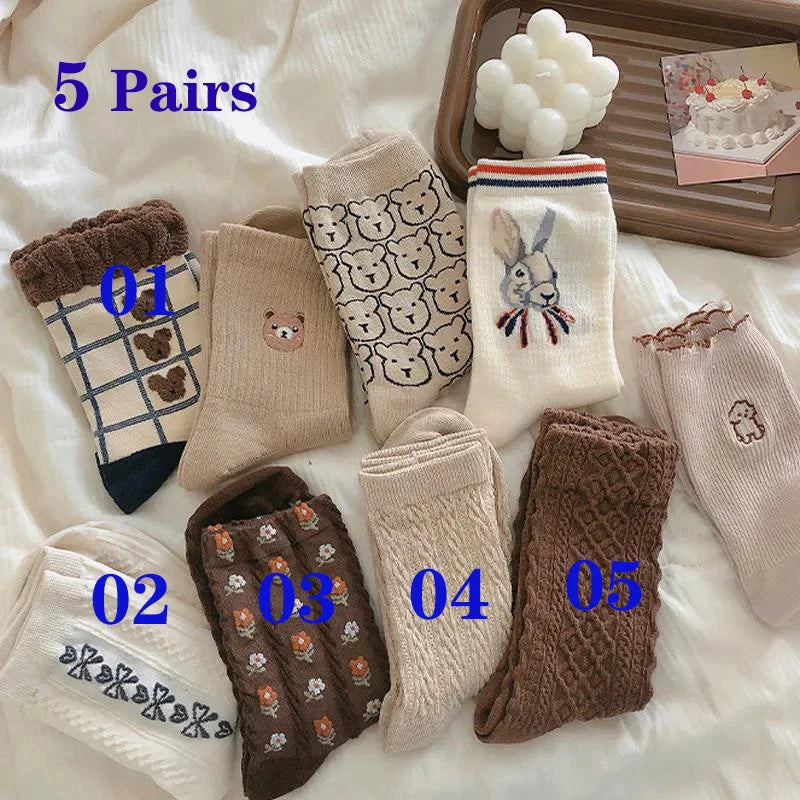 Cute Cartoon Bear Women's Winter Socks | Cozy Kawaii Cotton Socks