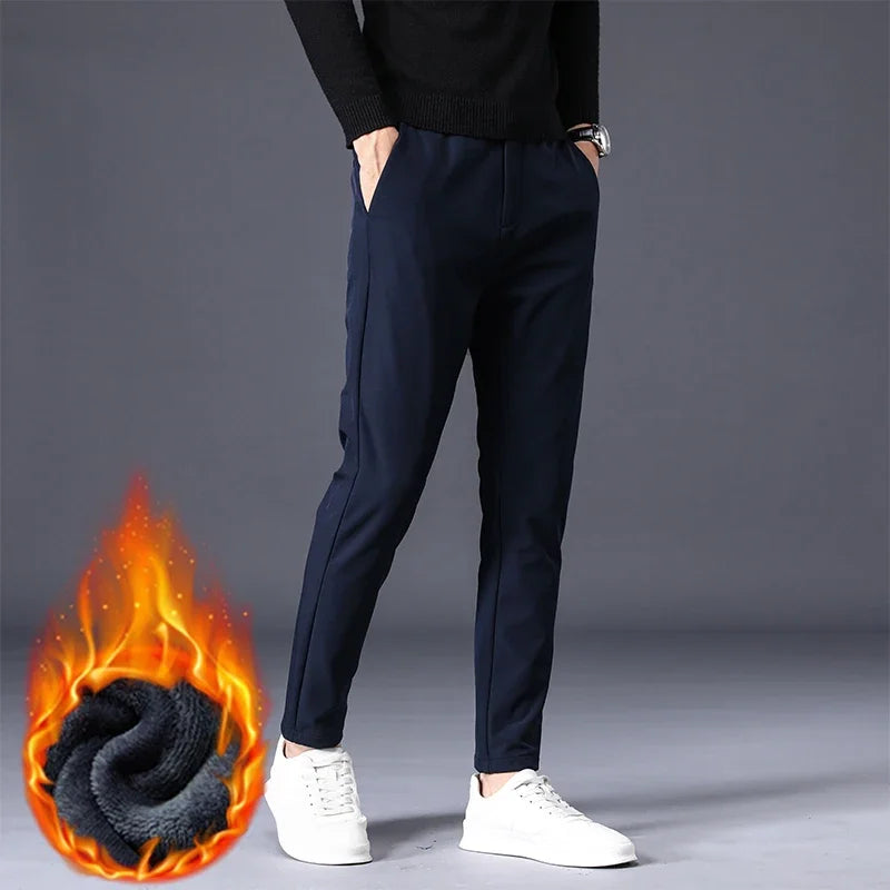 Winter Warm Fleece Men's Business Casual Pants | Stylish Thermal Trousers