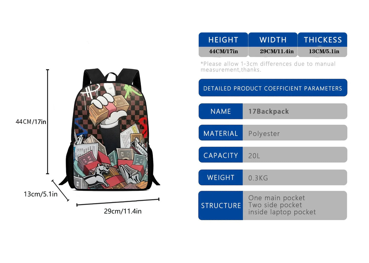 Large Capacity PU Graffiti Backpack for Students and Travelers