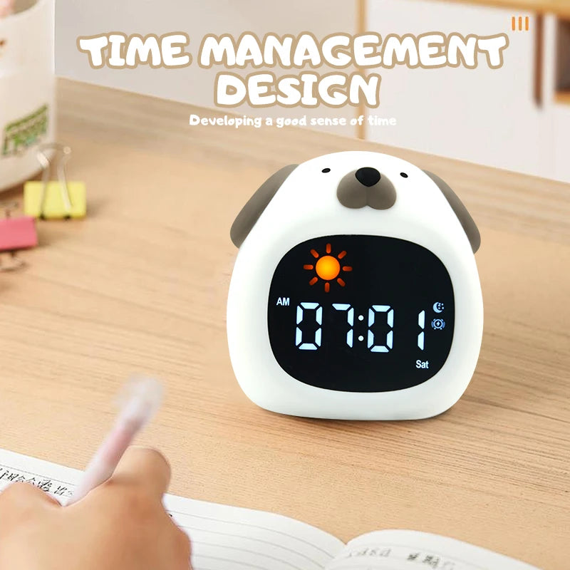LED Night Light Alarm Clock for Kids | Musical Cat Design
