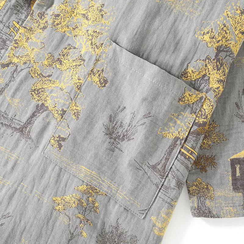 Roomwear Cotton Kimono Pajamas Men's Robes for Spring Jacquard Printed Home Clothing Medium Length Oversized Breathable Bathrobe