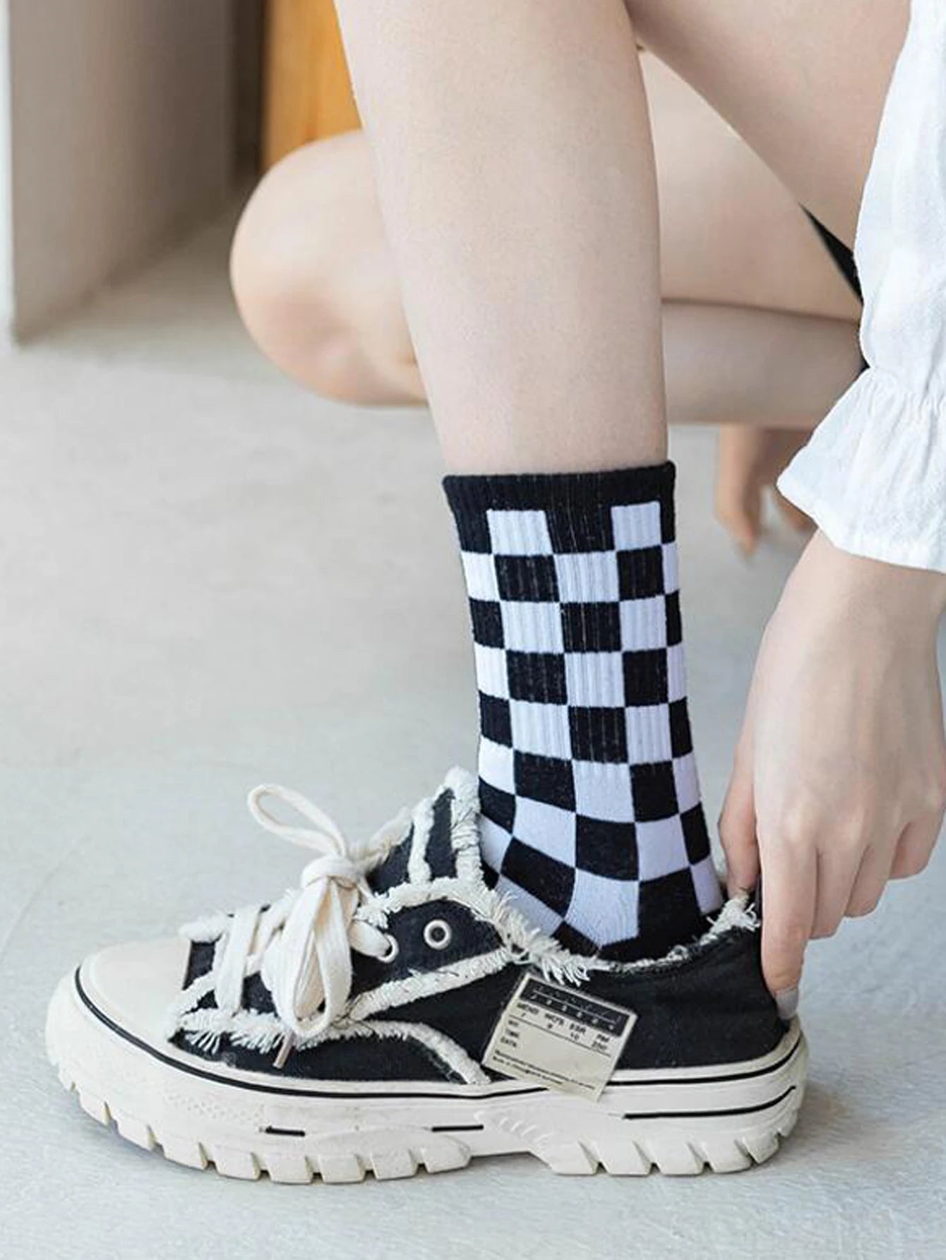 Unisex Checkerboard Socks | Trendy Geometric Cotton Streetwear