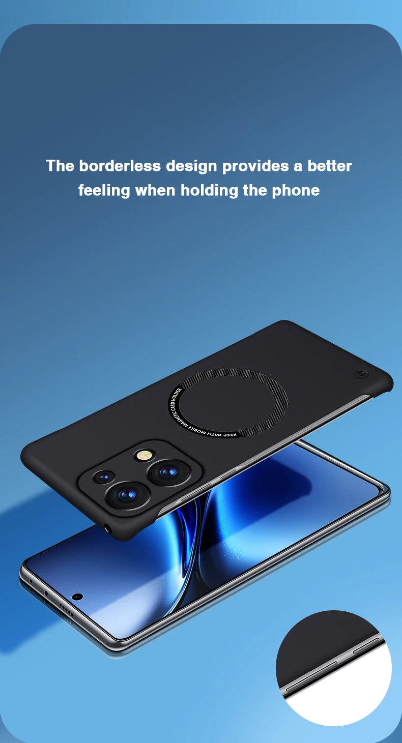 Magnetic Frameless Phone Case for OPPO Reno 13 Reno13 Pro 13Pro 5G Hard PC Armor Wireless Charging Bumper Cover Plain Thin Shell