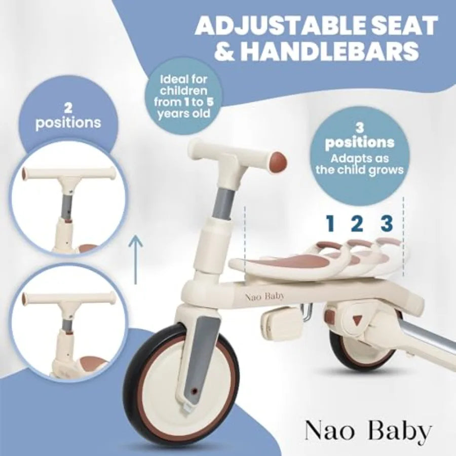 5-in-1 Convertible Toddler Tricycle | Red Folding Bike for Kids