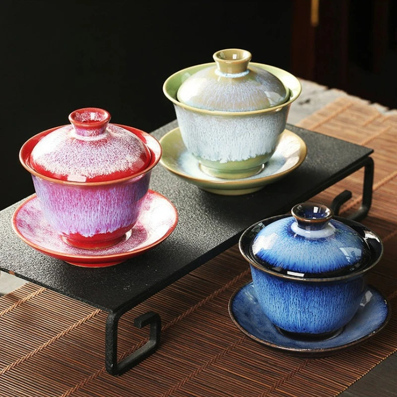 Elegante Juego de Té Kungfu Gaiwan de Cerámica Vintage | Perfecto para Ceremonia