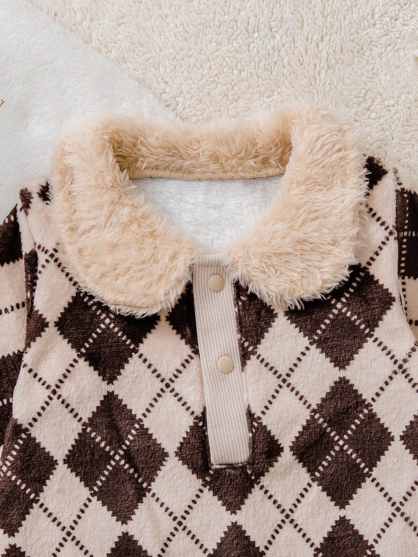 Cute Retro Baby Top with Furry Collar | Stylish Winter Wear