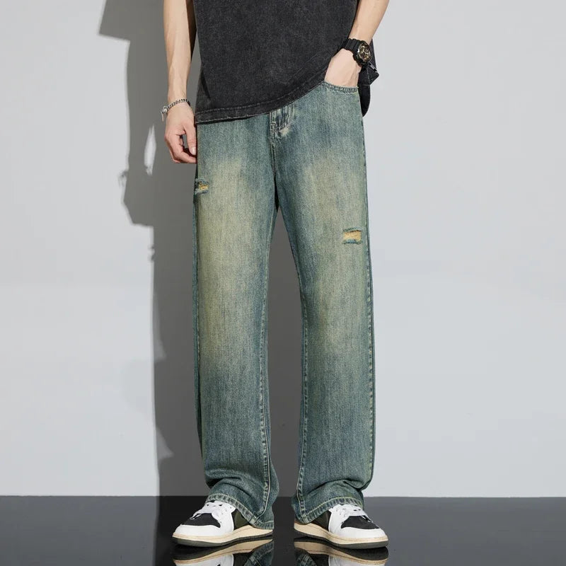 Men's Vintage Baggy Jeans | Distressed Y2K Straight Pants