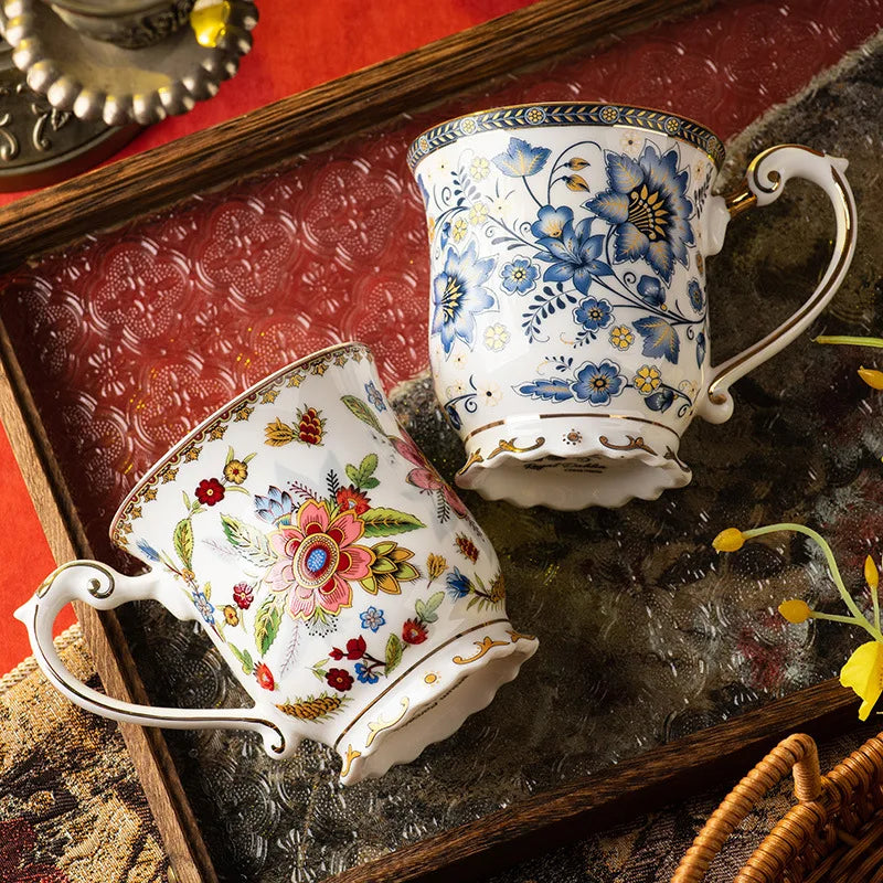 Creative French Blue and White Porcelain Coffee Mug | Retro Ceramic Drinkware