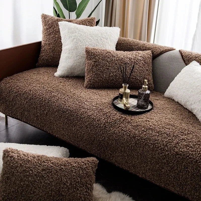 Thick Soft Fluffy Curling Sofa Cover | Anti-Slip Slipcover