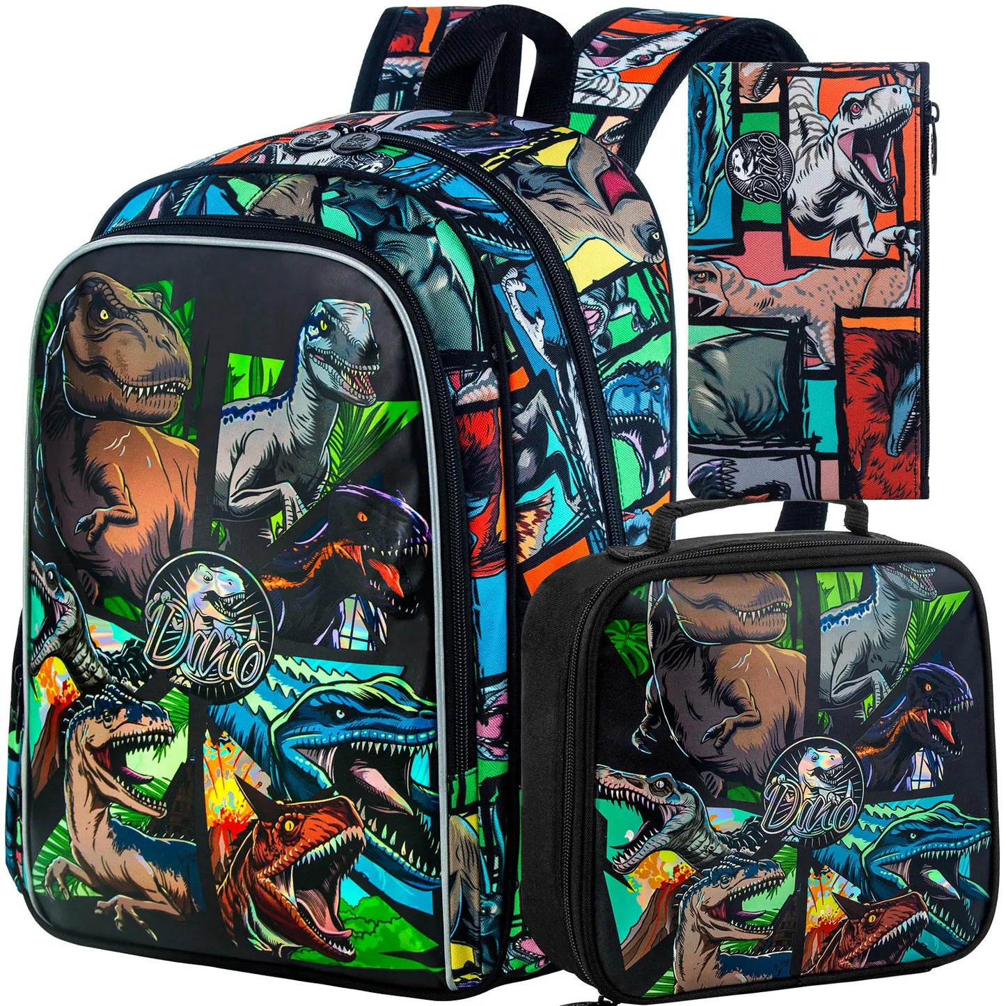 Kids Dinosaur Backpack Set | 3-Piece School Bag with Lunch Box