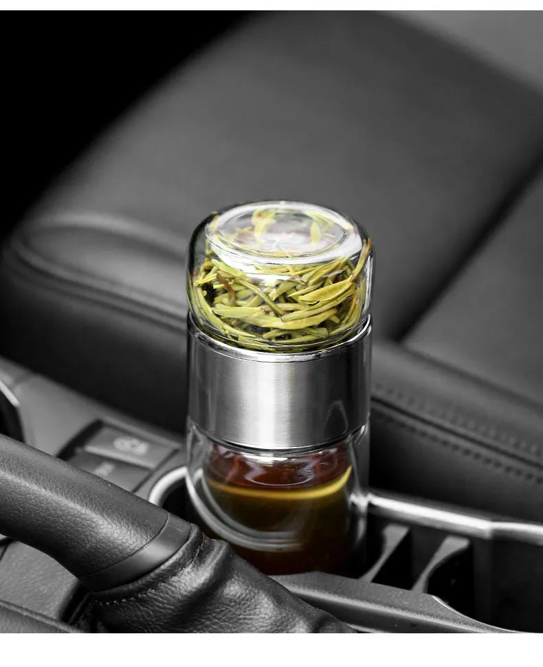 High Borosilicate Glass Tea Water Bottle | Double Layer Infuser