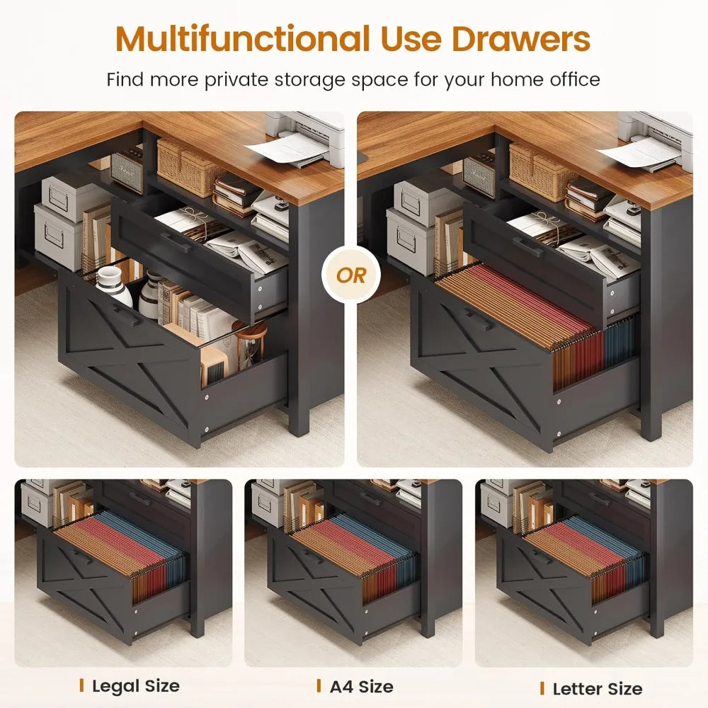 Versatile L Shaped Game Table with Drawers & LED Lights