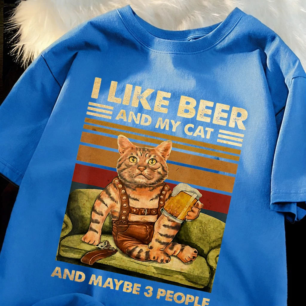 Men's Summer Cat and Beer Graphic T-Shirt | Soft Cotton Tee