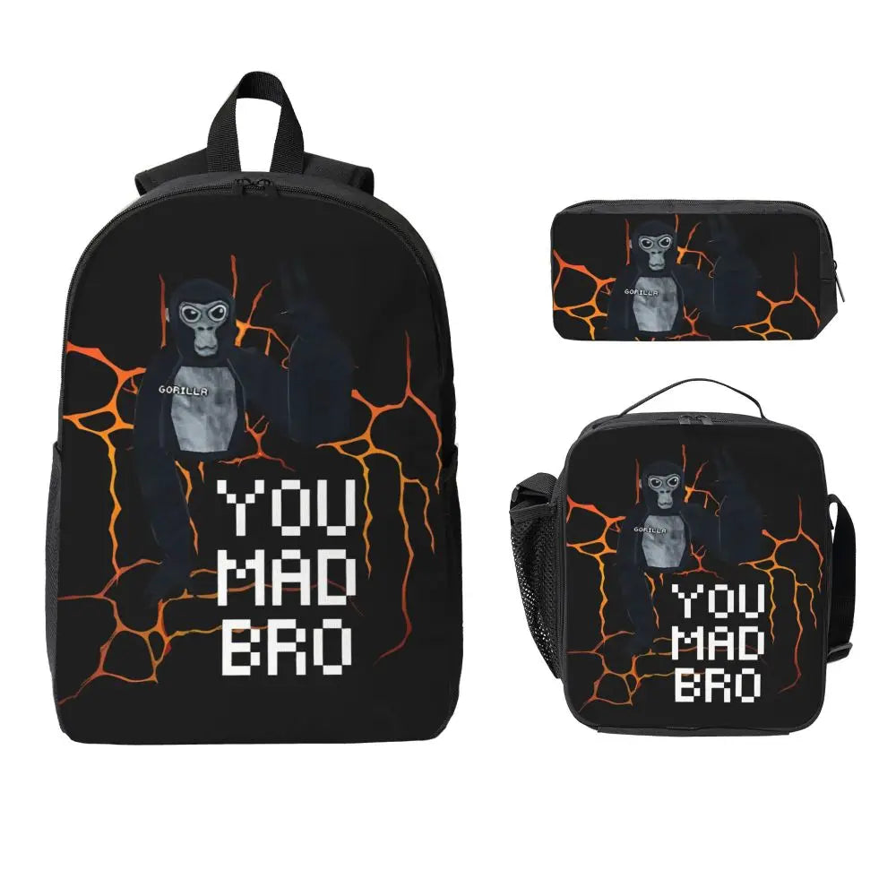 Stylish Black and White Gorilla Backpack Set for Teens | Versatile Bags