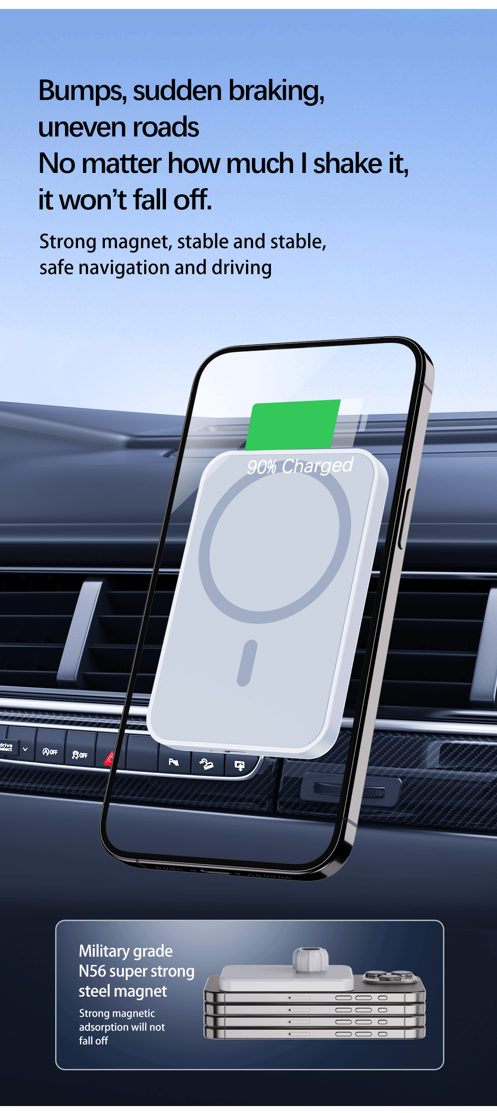 Magnetic Car Wireless Charger | Fast Charging Phone Holder Stand