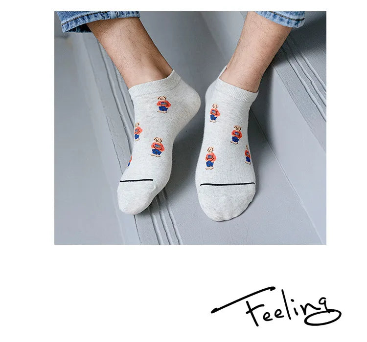 Men's Cartoon Bear Ankle Socks | Fun & Stylish Footwear