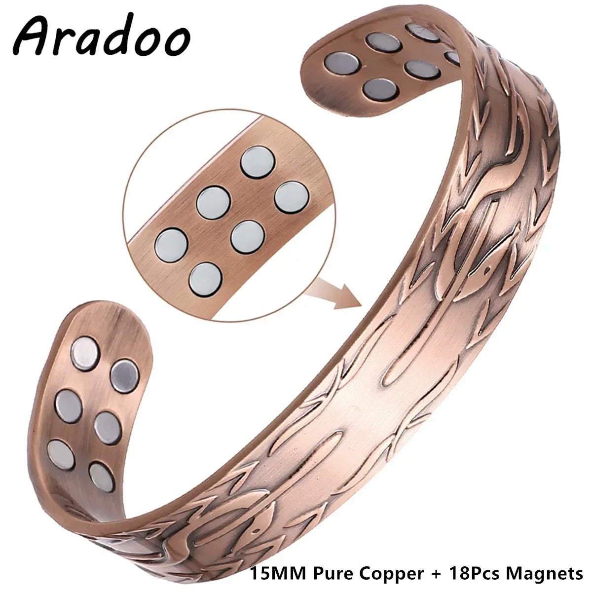 Vintage Copper Cuff Bracelet with Magnetic Therapy | Unisex Jewelry