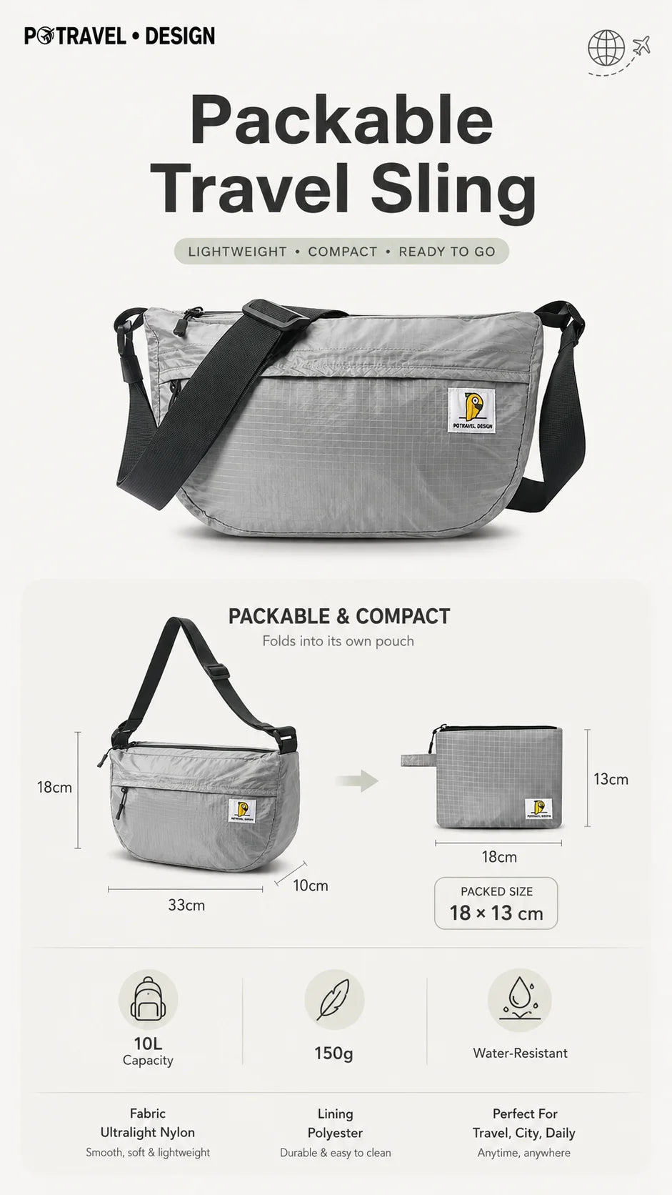 Ultralight Waterproof Crossbody Sling Bag for Travel & Daily Use