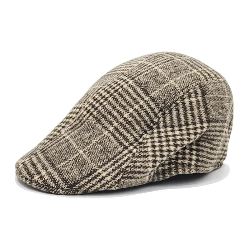 Men's Winter Beret Cap | Warm Plaid Military Hat for Casual Wear