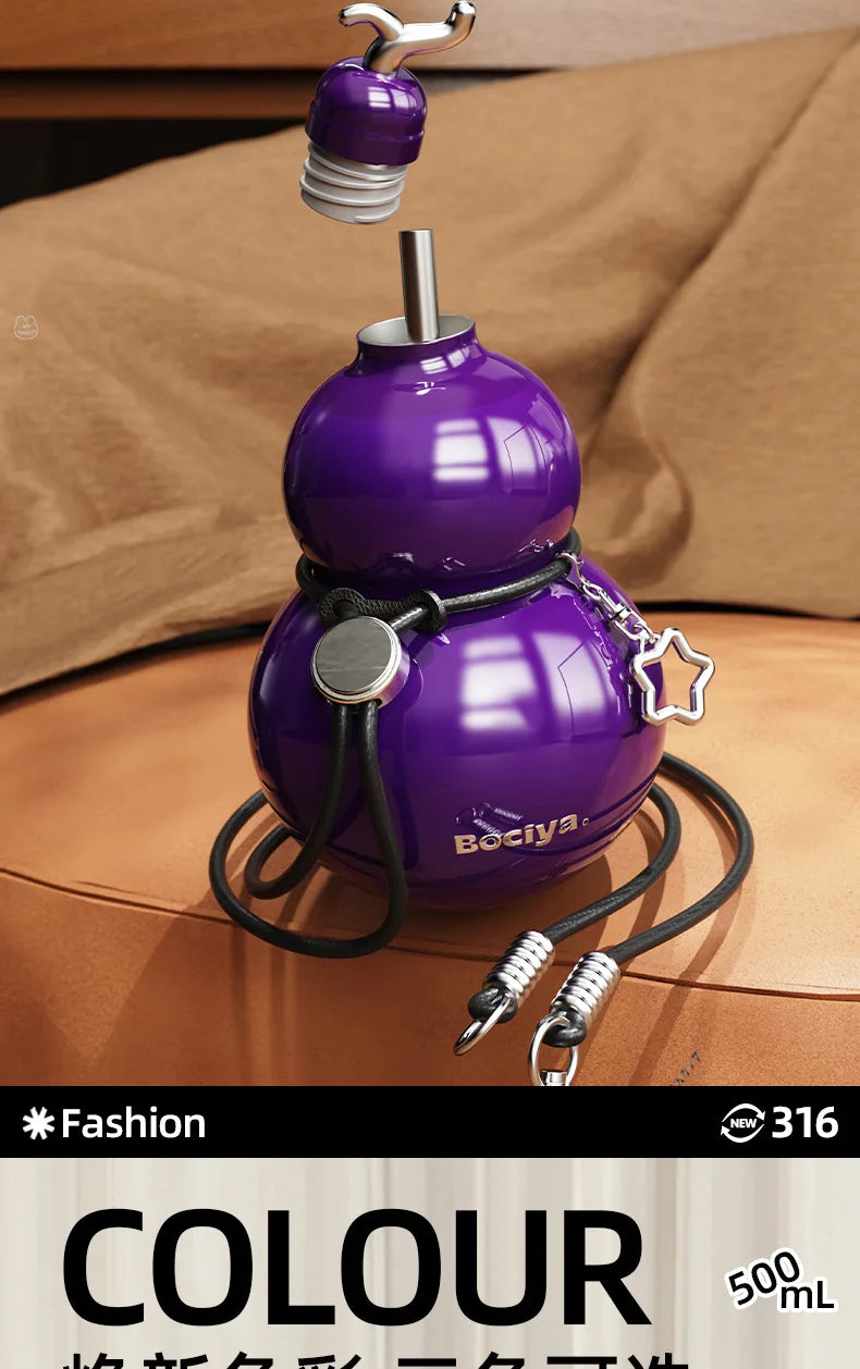 Stylish Gourd Thermos Cup | Insulated Water Bottle with Straw