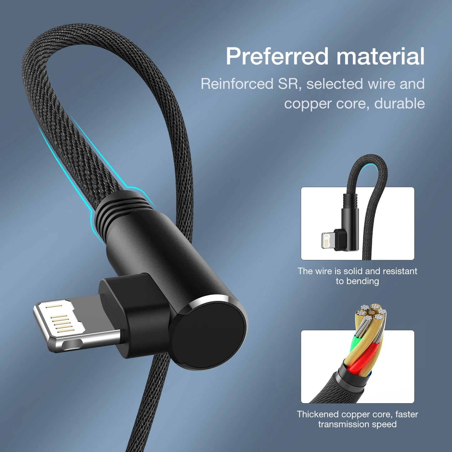 Fast Charge 90 Degree USB Cable for iPhone & iPad | 2m & 3m Options
