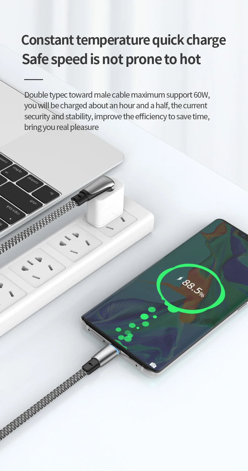 USB C Charger Cable | Flat 90 Degree Type C Charging Cable