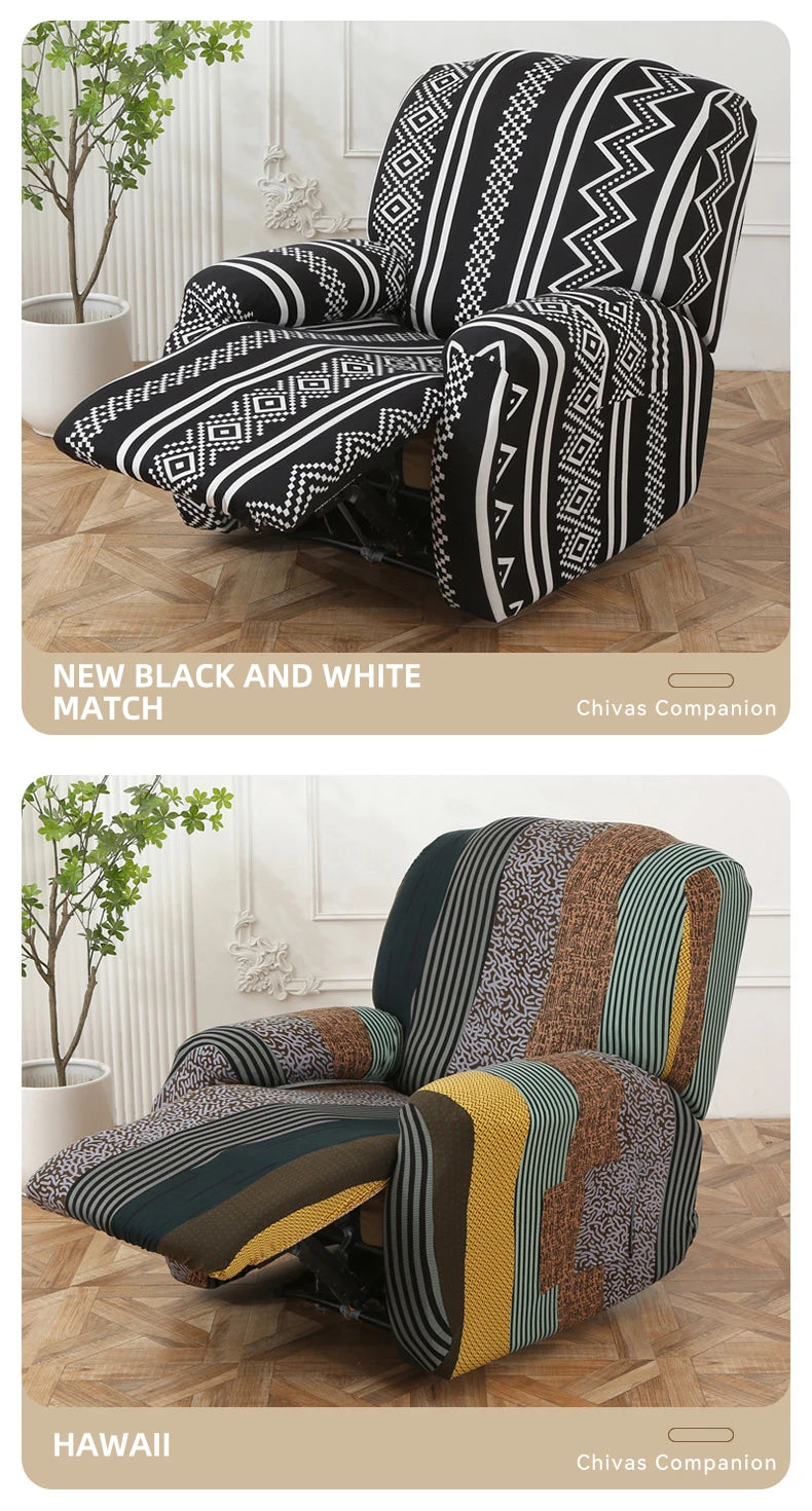 Printed Recliner Cover with Pockets | 4-Piece Furniture Protector