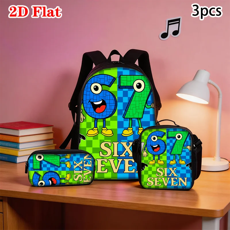 3pcs Cartoon Number Print Backpack Set | Lightweight School Bags
