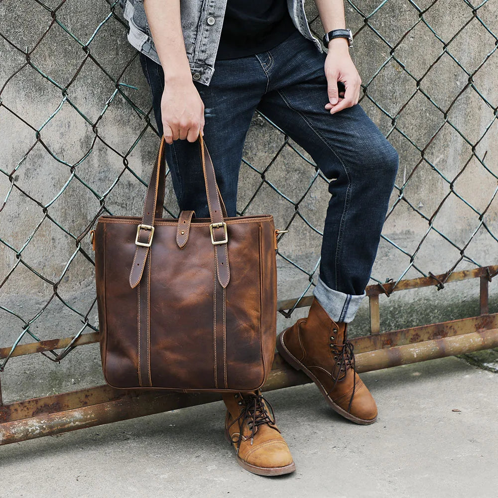 Vintage Genuine Leather Tote Bag | Handmade Unisex Briefcase