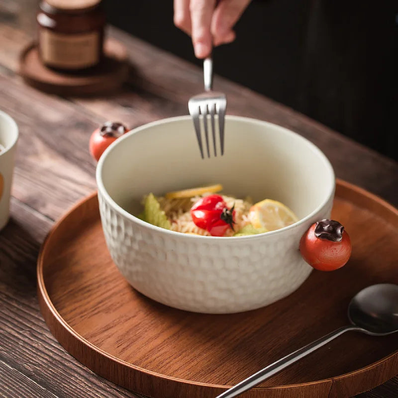 Cuenco de sopa de cerámica hecho a mano con doble asa | Elegancia de estilo japonés