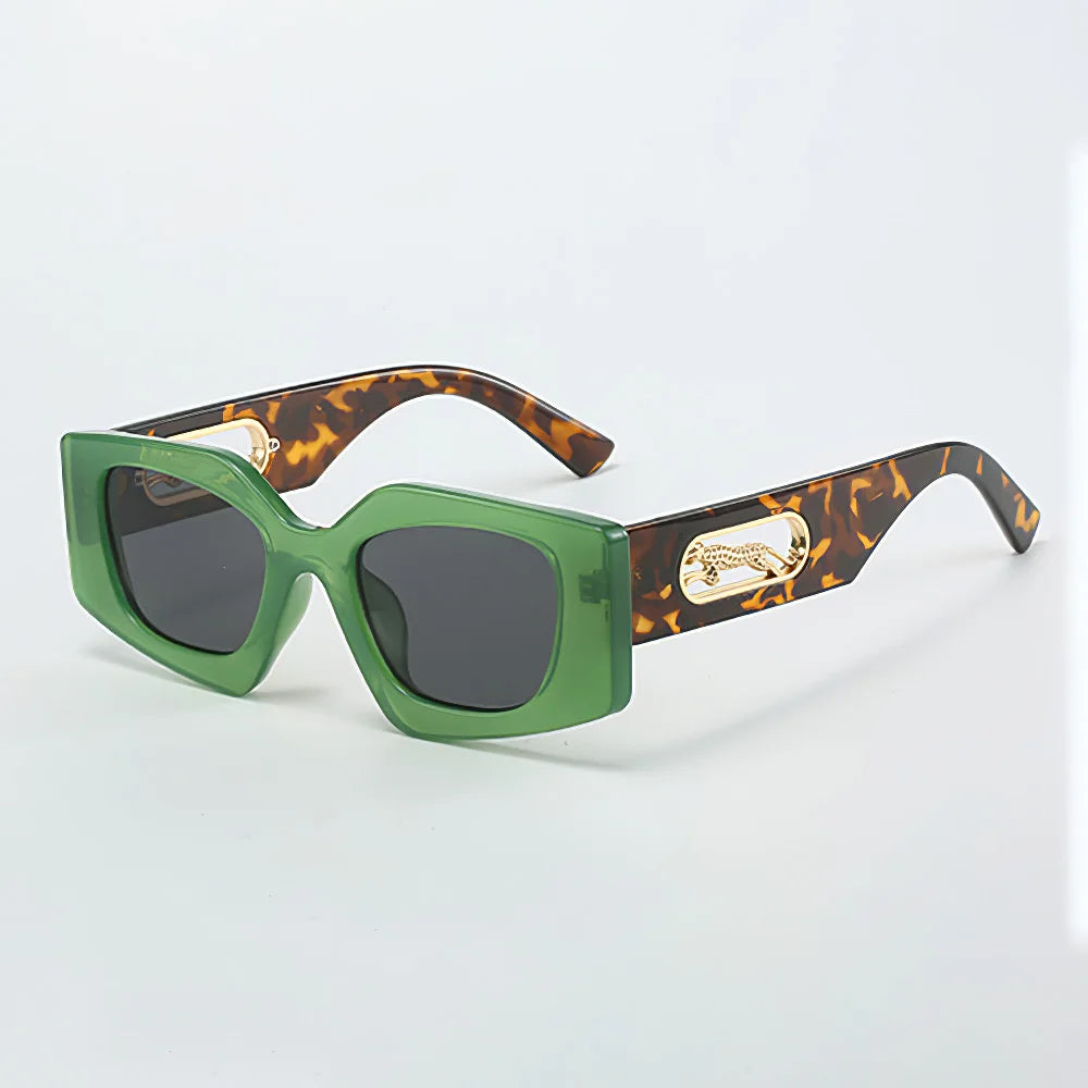 Stylish Women's Black Geometric Sunglasses with Gold Accents