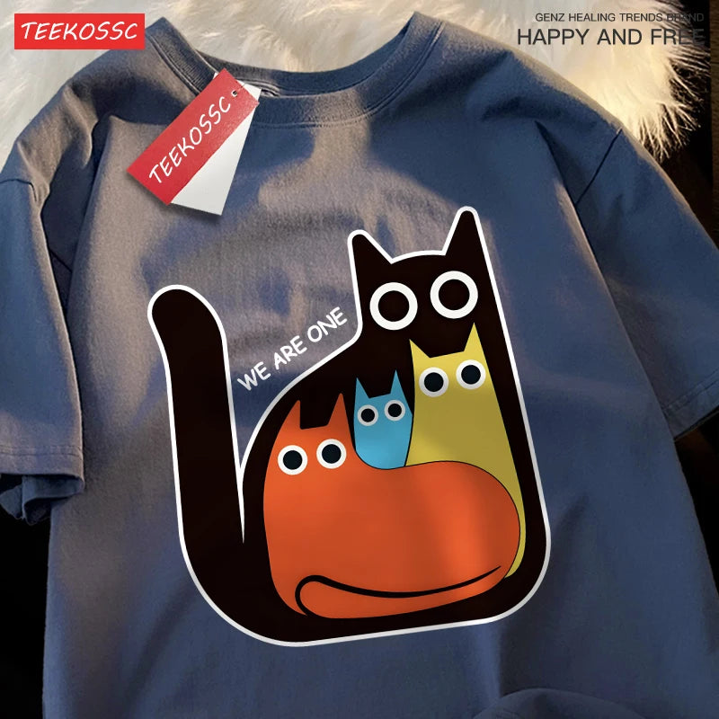 Casual Cartoon Cats Men's Retro T-Shirt | Trendy Summer Style