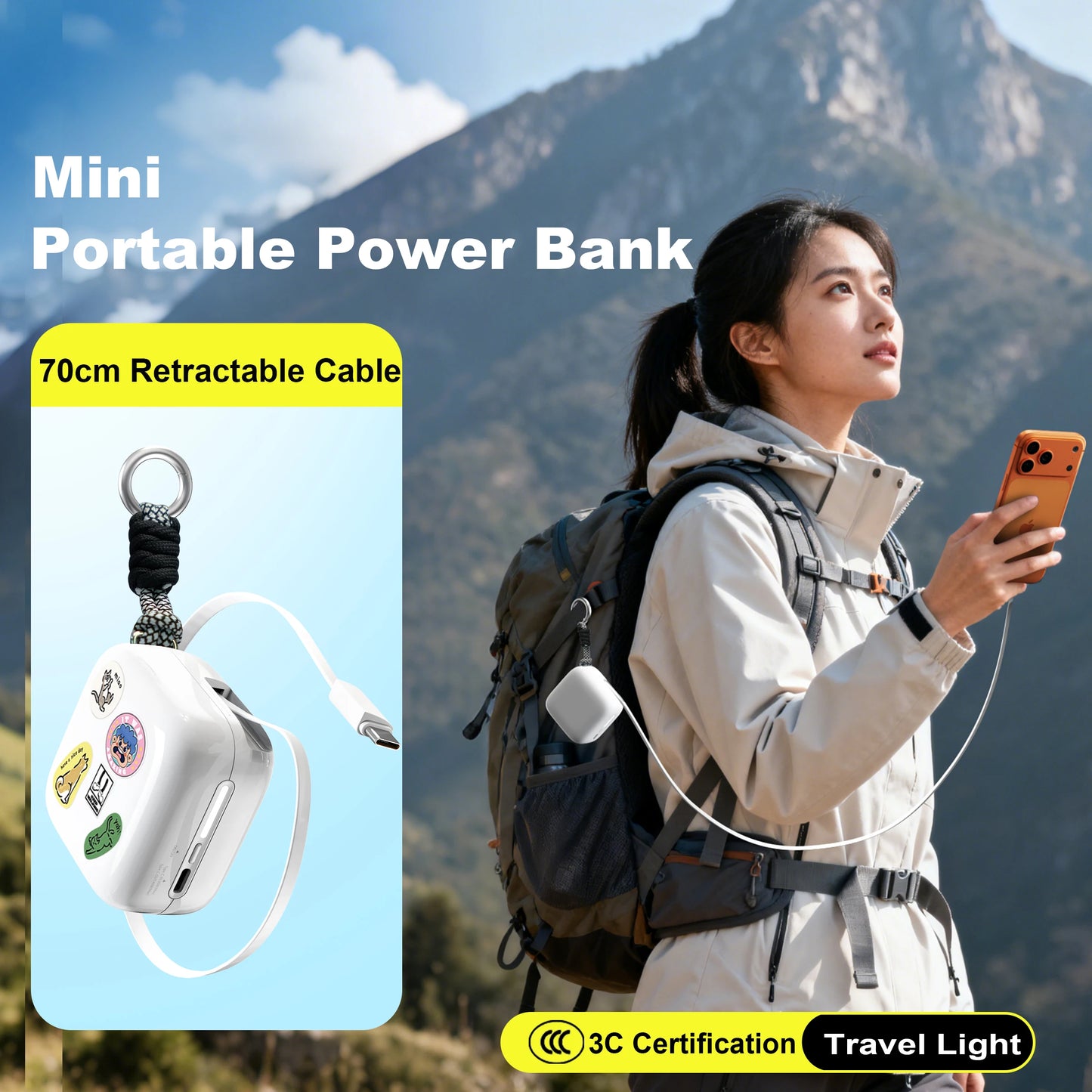 40W Fast Charging Portable 10000mAh Power Bank with Cable