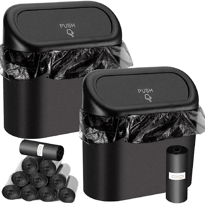 Compact Leak-Proof Car Trash Can with Lid | 60 Garbage Bags Included