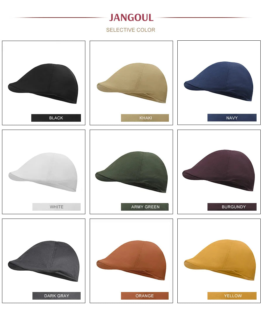 JANGOUL Men's Classic Cotton Ivy Gatsby Cabbie Newsboy Hat Vintage Summer Thin Flat Scally Cap for Golf Outdoor Activities