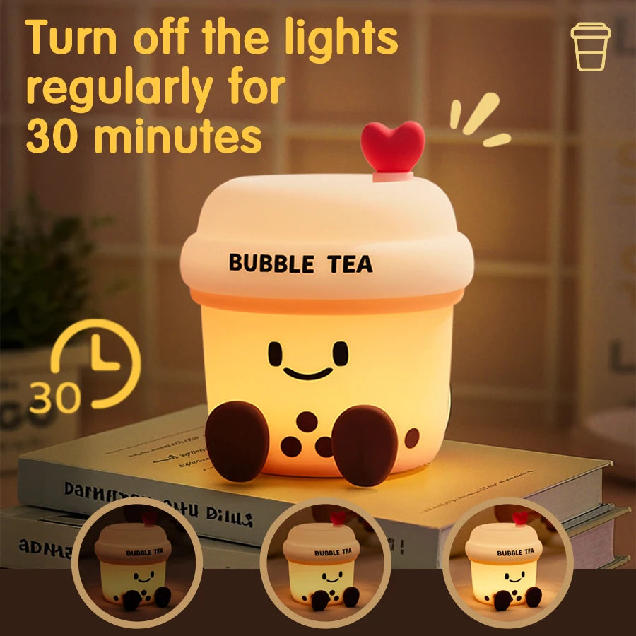 Bonita luz nocturna LED de té de burbujas | Lámpara de ambiente recargable