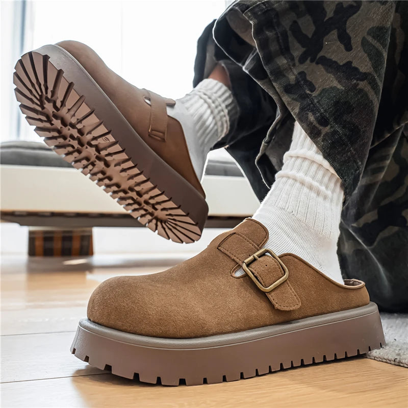 Men's Casual Leather Half Slippers | Non-Slip Summer Clogs