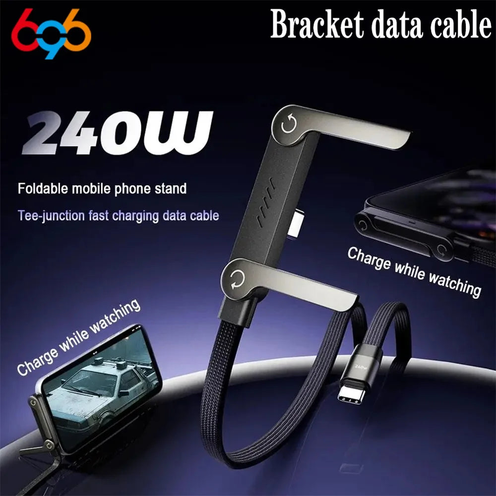 240W Fast Charging Cable & Foldable Phone Holder - 2-in-1 Design