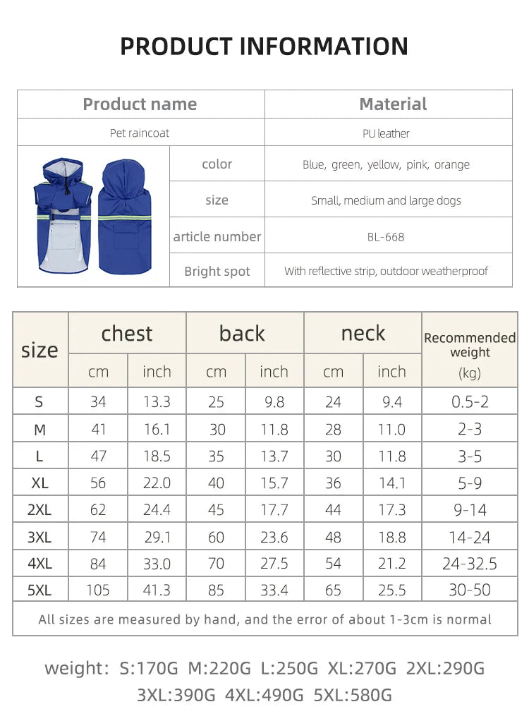 Large Dog Raincoat | Waterproof Reflective Cloak for Pets