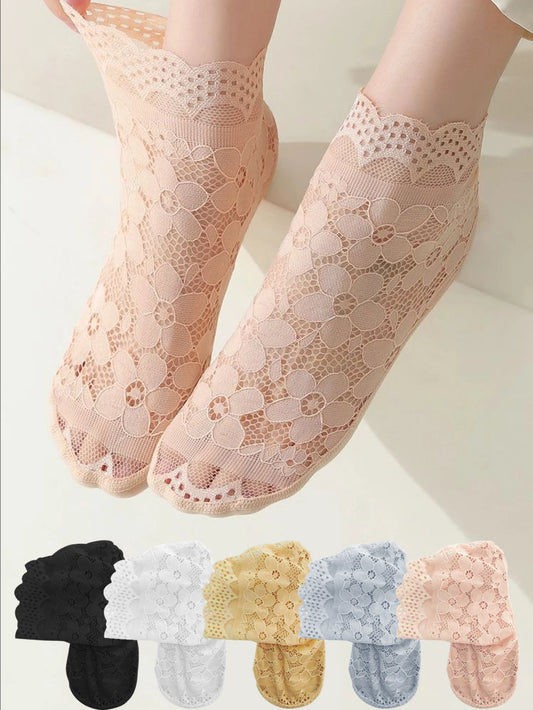 Women's Floral Lace Socks | Summer Thigh-High Sheer Comfort