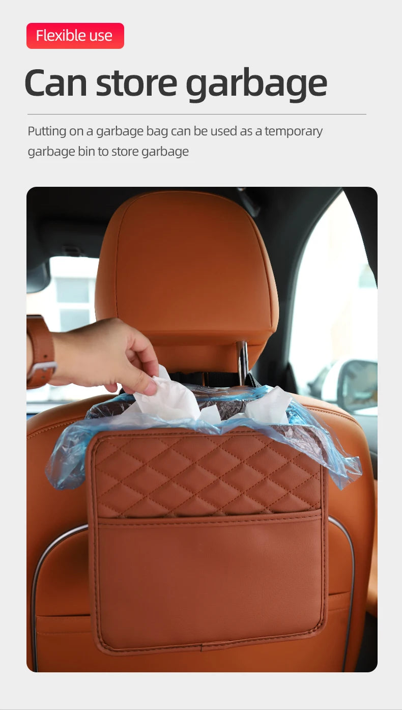 Multifunctional car seat storage bag Leather storage bag Garbage bag Storage bag Suitable for most car models